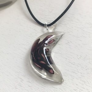 Crystallized flower half moon necklace